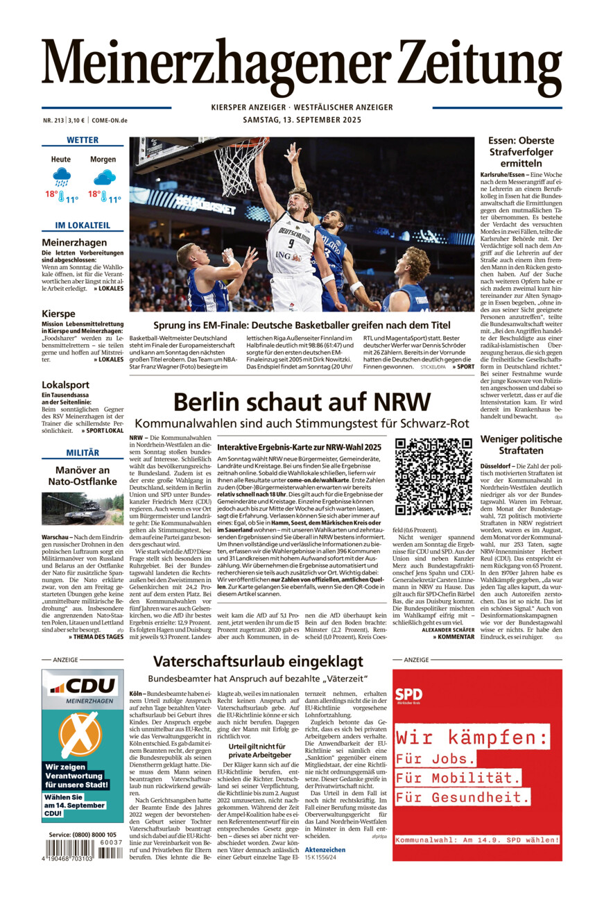 Meinerzhagener Zeitung vom Samstag, 13.09.2025