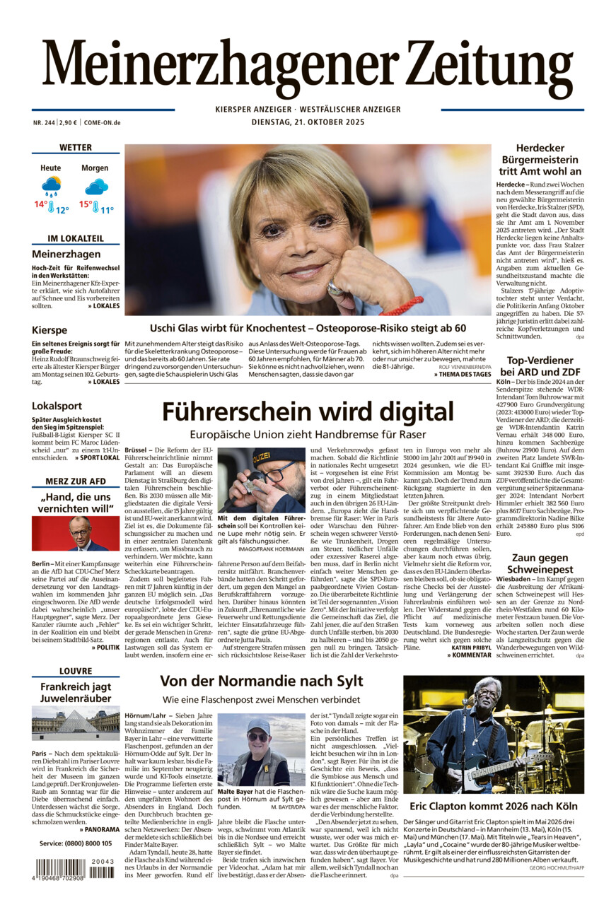 Meinerzhagener Zeitung vom Dienstag, 21.10.2025