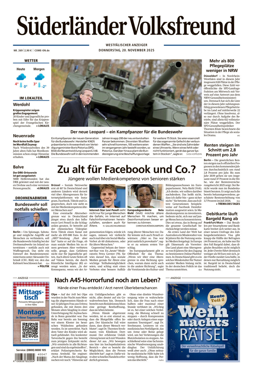 Süderländer Volksfreund vom Donnerstag, 20.11.2025