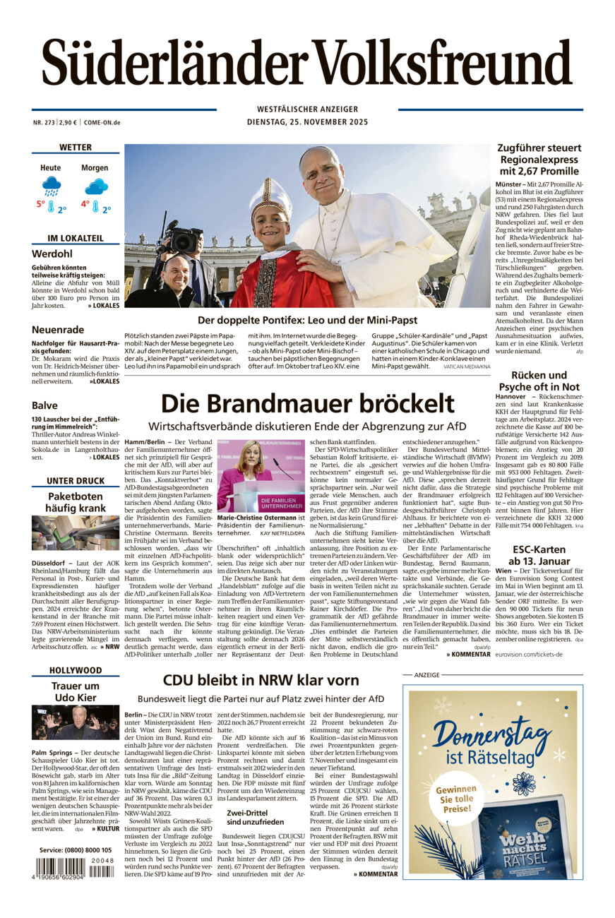 Süderländer Volksfreund vom Dienstag, 25.11.2025