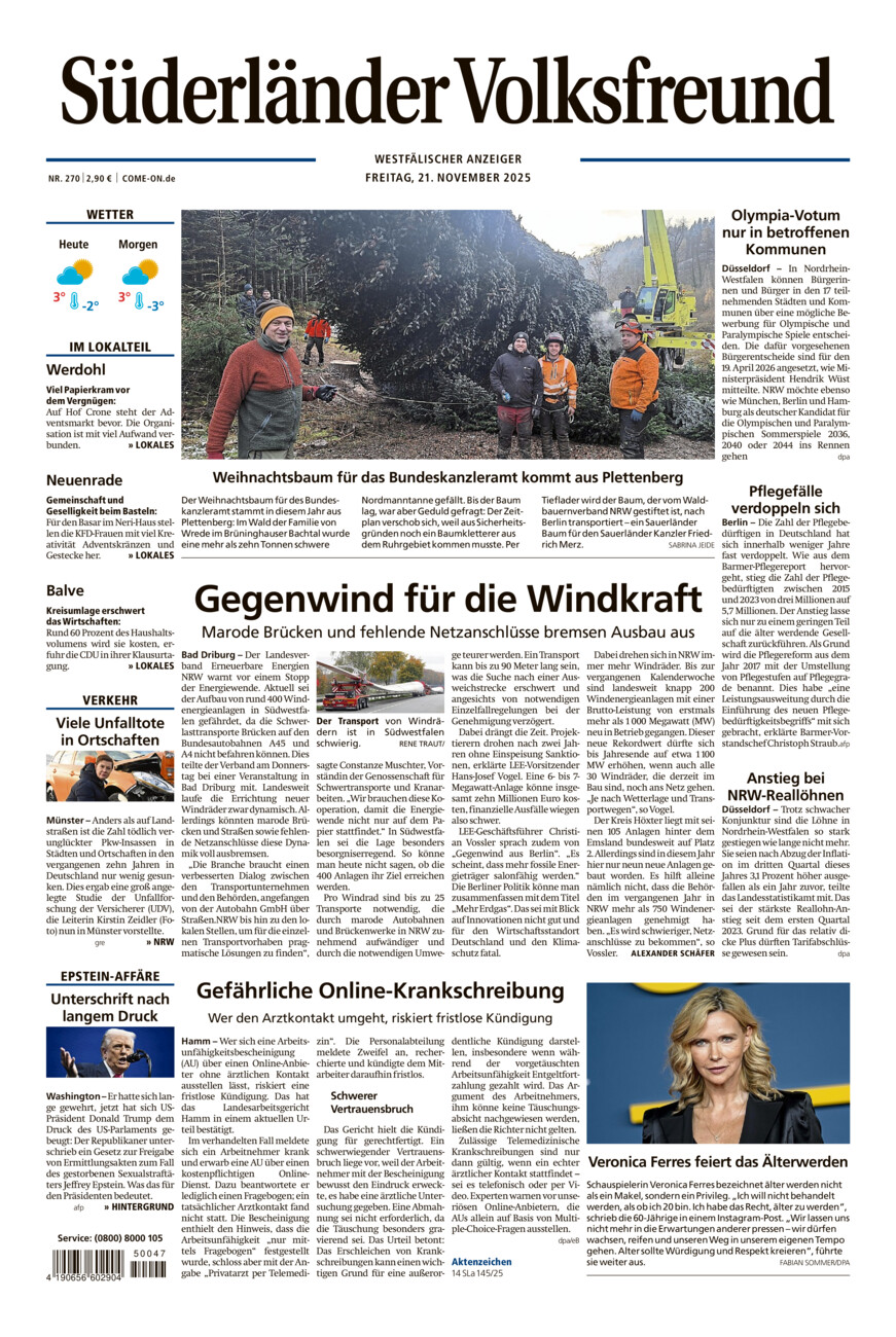 Süderländer Volksfreund vom Freitag, 21.11.2025